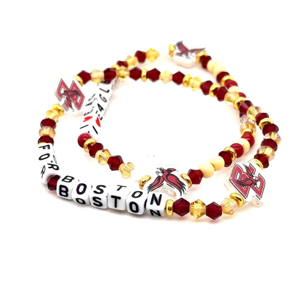 Boston College Eagles Set of 2 Beaded Stretch Bracelets Maroon Gold For Boston